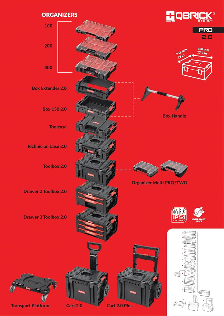 Qbrick System Werkzeugkoffer Werkzeugkasten Leer Werkzeugkiste PRO 500 Profi Schwarz Rot 450 x 260 x