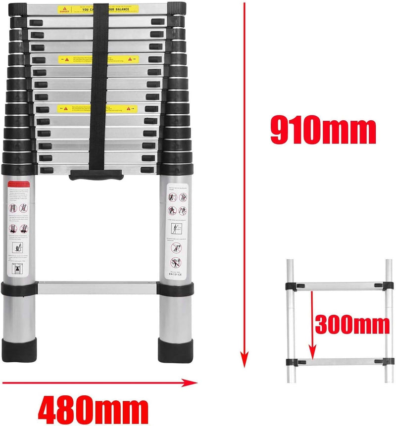 4.4M Alu Teleskopleiter, Ausziehbare Leiter, Klappleiter Stehleiter Rutschfester, Ausziehleiter Mehr