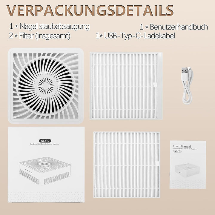 Staubabsaugung für Nägel, Wiederaufladbar Professionell Nagelstaubsauger mit Filter, Saugstarke Leis
