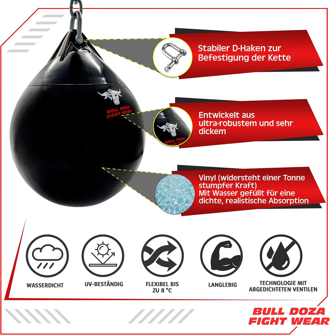 BULL DOZA FIGHT WEAR Pro Wasserboxsack – Schwer, langlebig, wasserdicht (Schwarz, L (19 Zoll), 53 kg