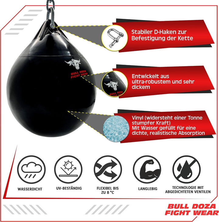 BULL DOZA FIGHT WEAR Pro Wasserboxsack – Schwer, langlebig, wasserdicht (Schwarz, L (19 Zoll), 53 kg