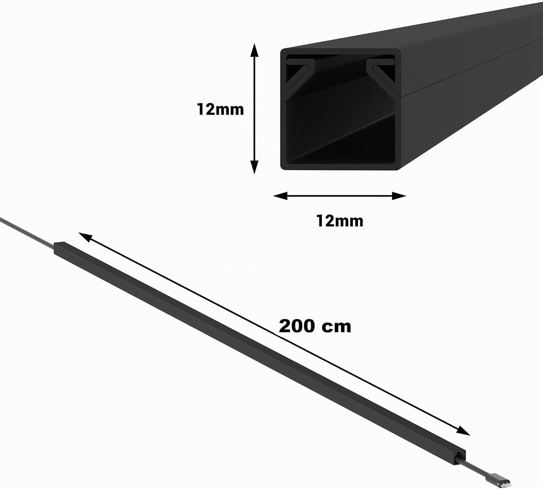Kabelkanal Selbstklebend Pro mit Schaumklebeband, Kabelschacht 2m 12x12mm - 1x2m, Black - Schwarz 2m