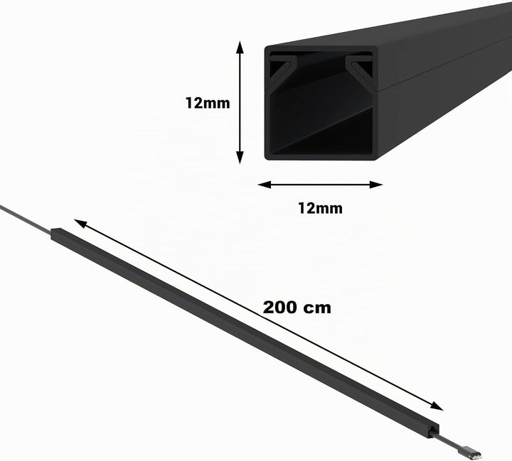 Kabelkanal Selbstklebend Pro mit Schaumklebeband, Kabelschacht 2m 12x12mm - 1x2m, Black - Schwarz 2m
