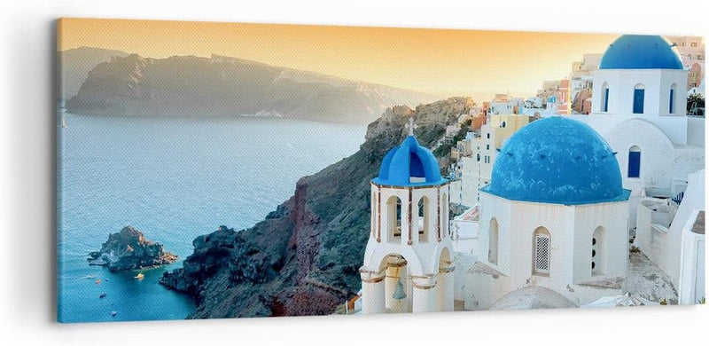 Wandbilder Dekoration Wohnzimmer Santorini Griechenland Urlaub Insel Bilder auf Leinwand 120x50cm Le