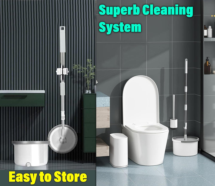 ARSUK Wischmopp und Eimer Set, 360° Flachwischer Bodenwischer mit Wringer und Teleskopstiel - 2 Mikr