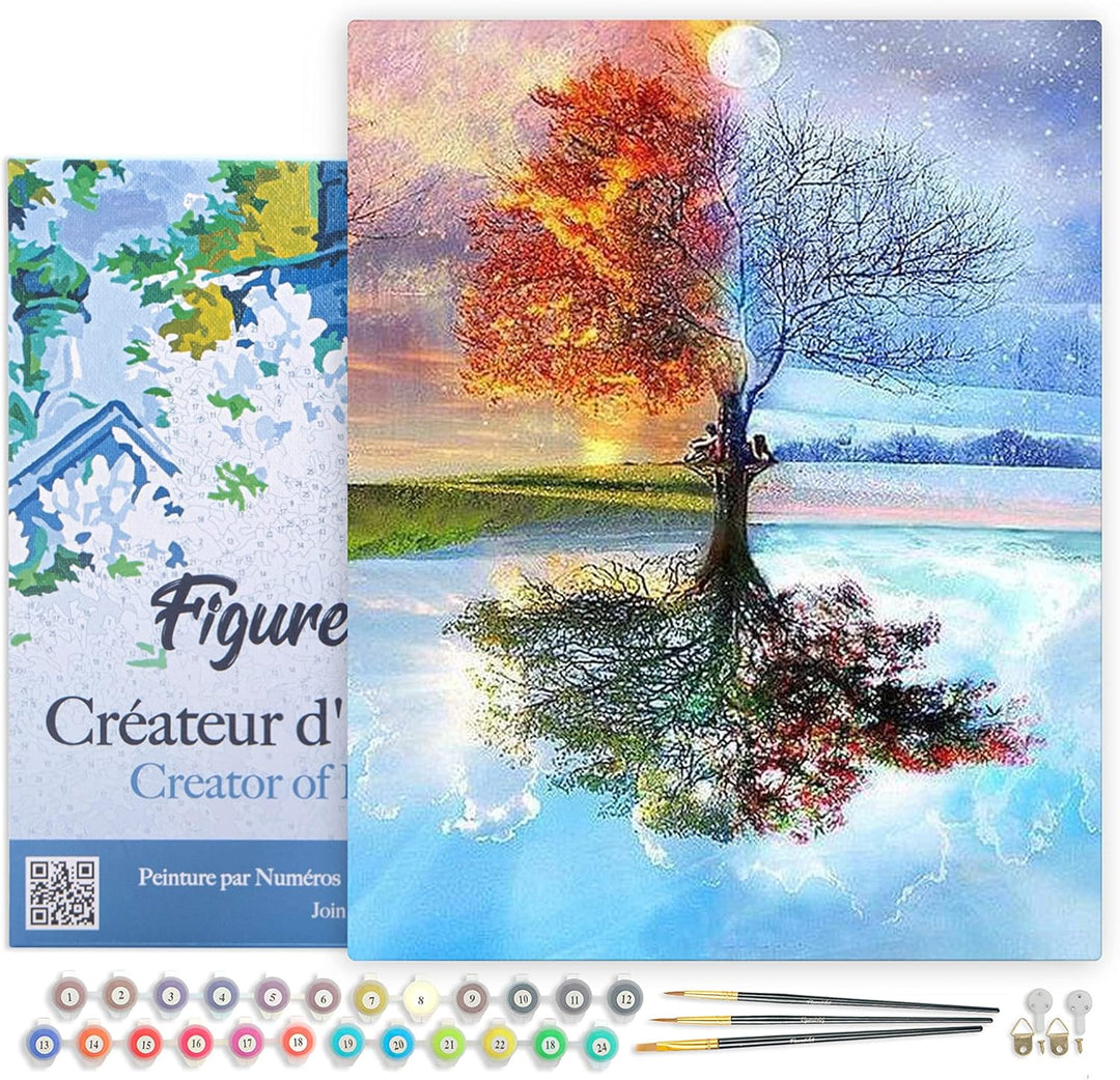 Figured'Art Malen Nach Zahlen Erwachsene Mit Rahmen Baum in vier Jahreszeiten - Paint by Numbers Bas