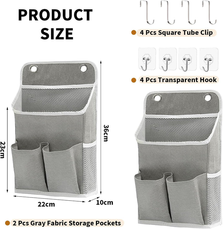 2 Stück Hängeorganizer Grau, Wandorganizer mit Taschen, Türregal Stoff Hängeaufbewahrung für Bad, Sc