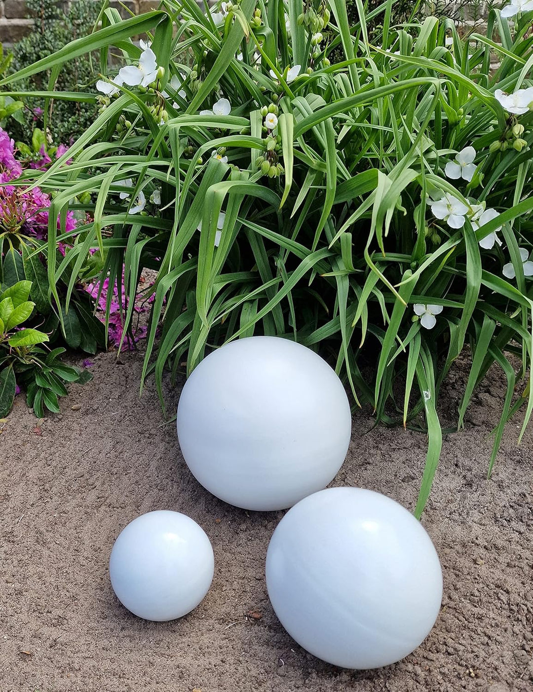 Dekokugel weiss matt 3er Set 20-15-10 cm aus Edelstahl Kugel Dekorationskugel Gartenkugel