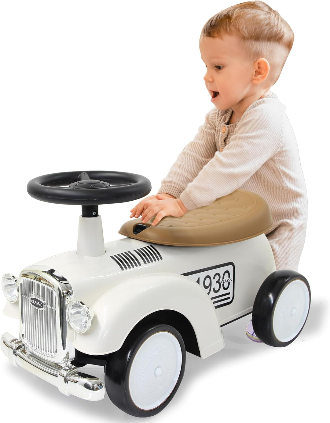 JAMARA 464010 Rutscher Classic Car-Kofferraum unter der Sitzfläche, Flüsterreifen, Scheinwerferattra