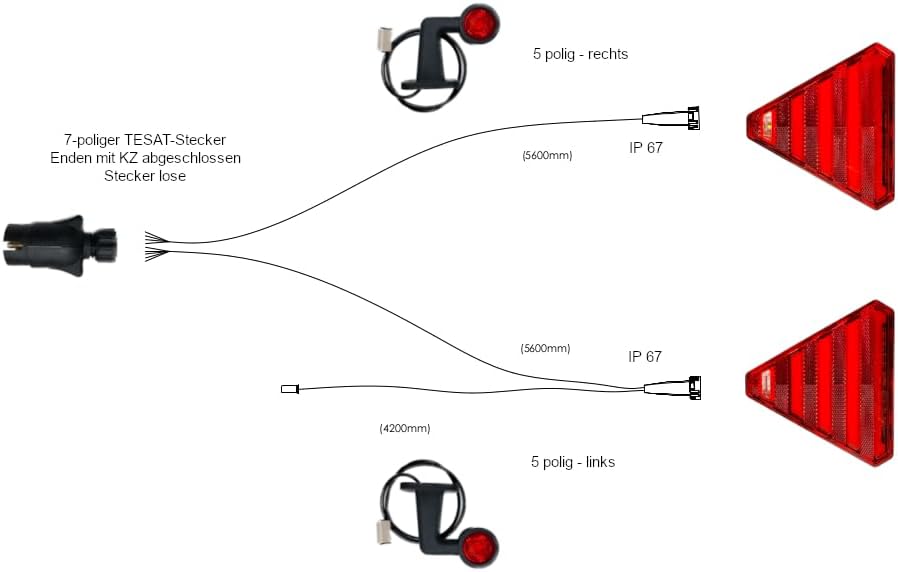 Anhängerbeleuchtung SET LED Rückleuchten Umrissleuchten Kabel 5,6m für LKW PKW Anhänger Trailer