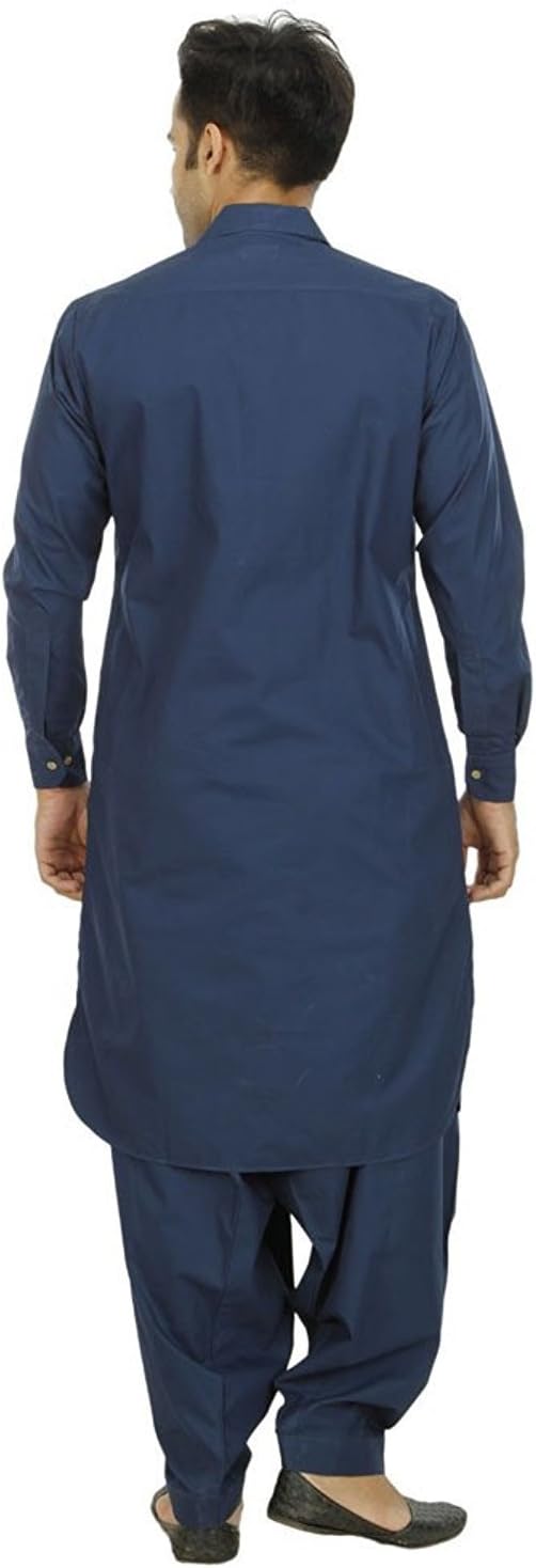 Royal Kurta Pathani Herren Baumwoll-Leinen-Anzug (40, Marineblau)