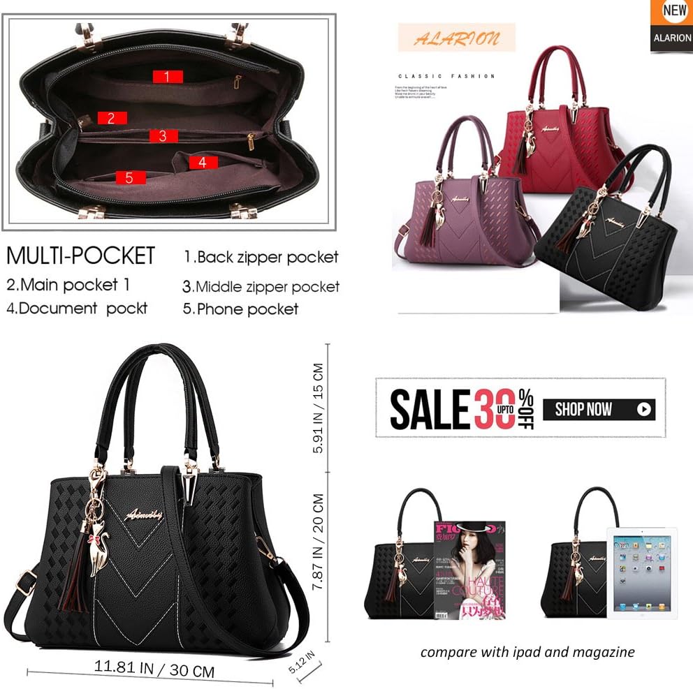 ALARION Damen Geldbörsen und Handtaschen Schultertasche Damen Designer Satchel Messenger Tote Bag 1