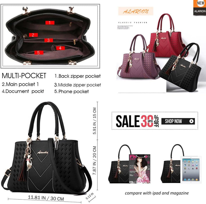 ALARION Damen Geldbörsen und Handtaschen Schultertasche Damen Designer Satchel Messenger Tote Bag 1