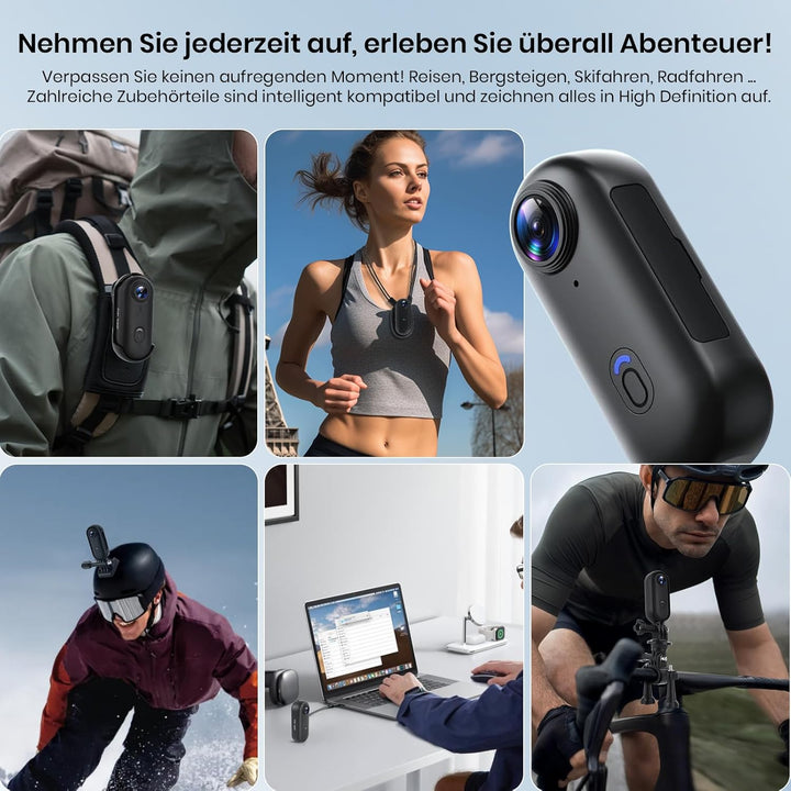 Action Cam, Mini-Actionkamera, Bodycam 120°-Weitwinkel, wasserdicht bis 30 m, freihändige POV, 150 M