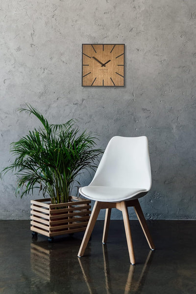 FLEXISTYLE Moderne quadratisch grosse WanduhrHolz ECO 40cm, Stille, Holzoptik, Eiche, Wohnzimmer, Sc