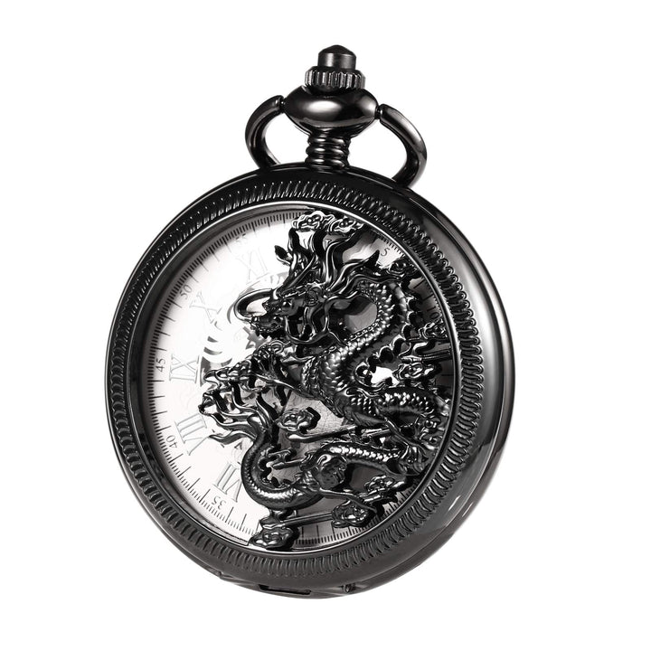 TREEWETO Unisex Taschenuhr mit Kette Analog Handaufzug Mechanisch Antik Drache Skelett Für Herren Da