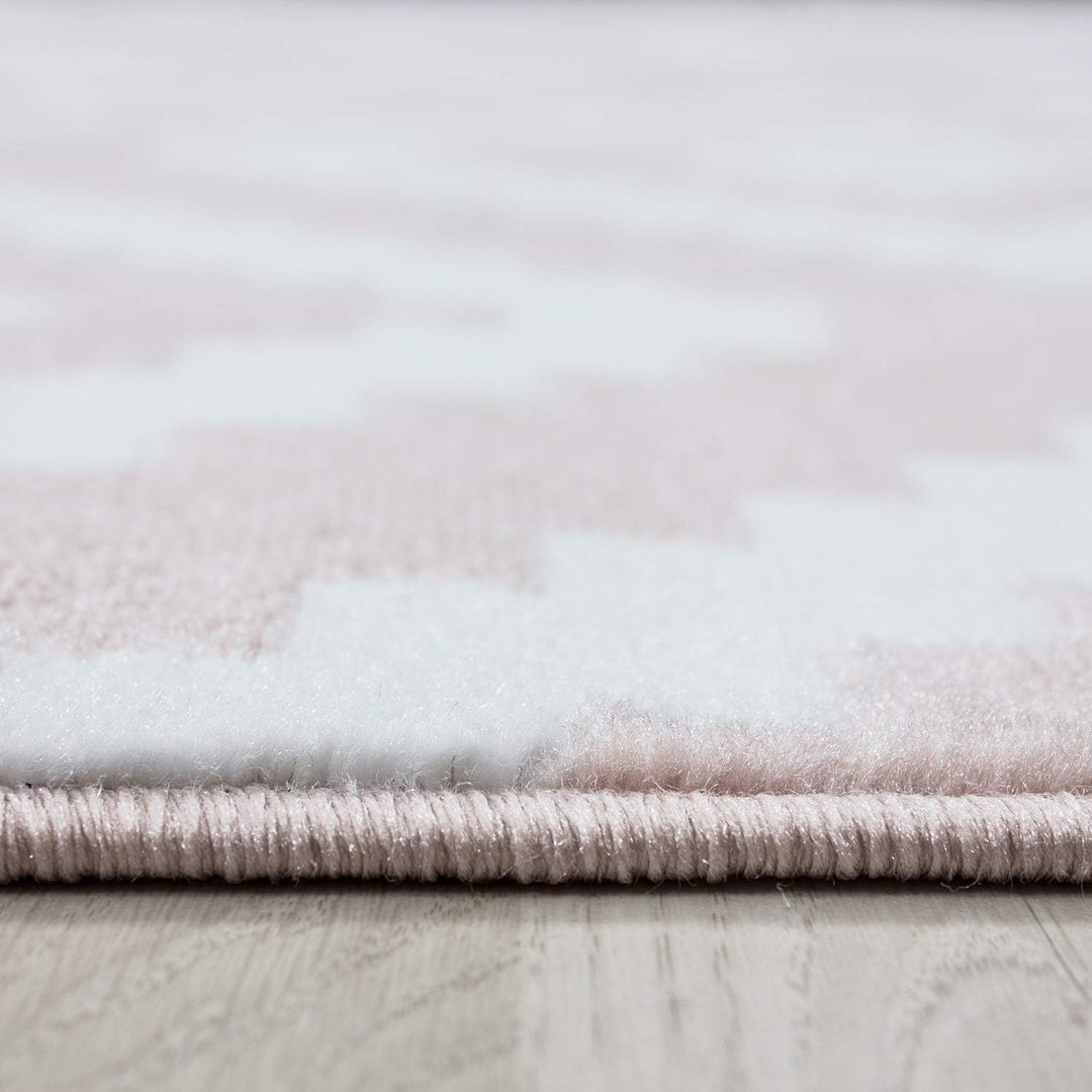 HomebyHome Teppich Wohnzimmer 80x300 cm Läufer Flurteppich Küche Rosa und Weiss Moderne Skandinavisc