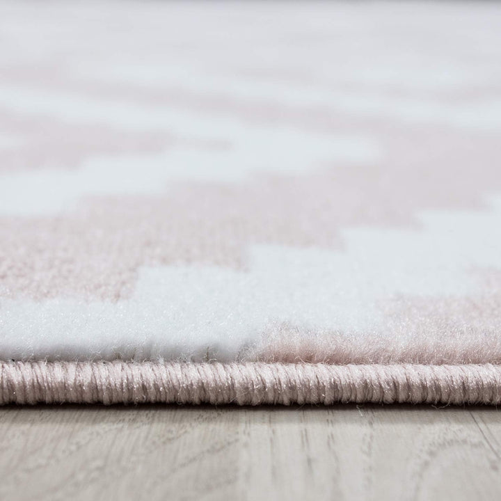 HomebyHome Teppich Wohnzimmer 80x300 cm Läufer Flurteppich Küche Rosa und Weiss Moderne Skandinavisc