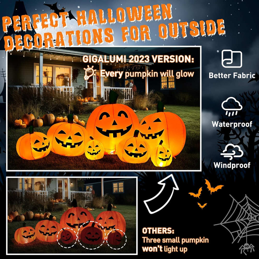 Solpex Halloween Deko, aufblasbar Kürbis Dekoration, 240 cm, 7 Kürbis-Set mit 21 LED Beleuchtung für