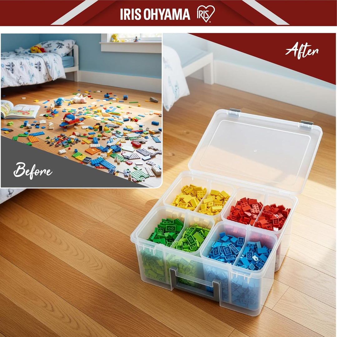 Iris Ohyama, Tragbare Aufbewahrungsbox 18,9L mit Griff, Transparenter Organizer mit 4 herausnehmbare