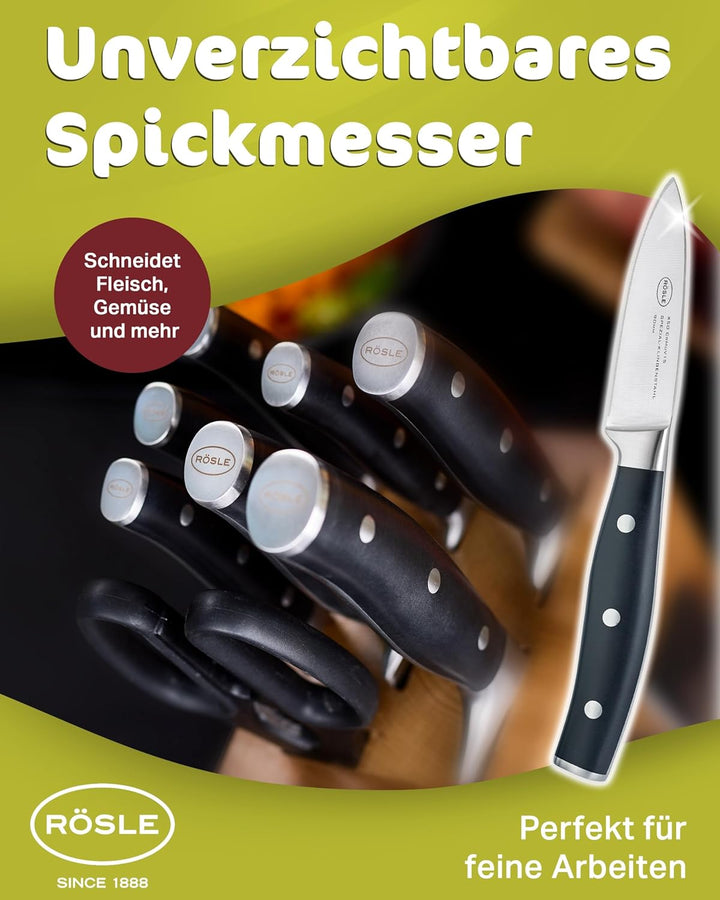 RÖSLE Spickmesser Tradition 9 cm - Hochwertiges und scharfes Küchenmesser zum Schneiden, Spicken und