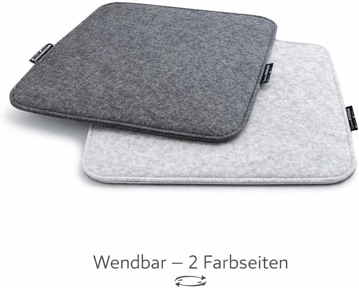 DuneDesign 4er Set Filz Sitzkissen 35x35x3 cm eckig - wendbare Stuhlkissen Hellgrau/Anthrazit als Si