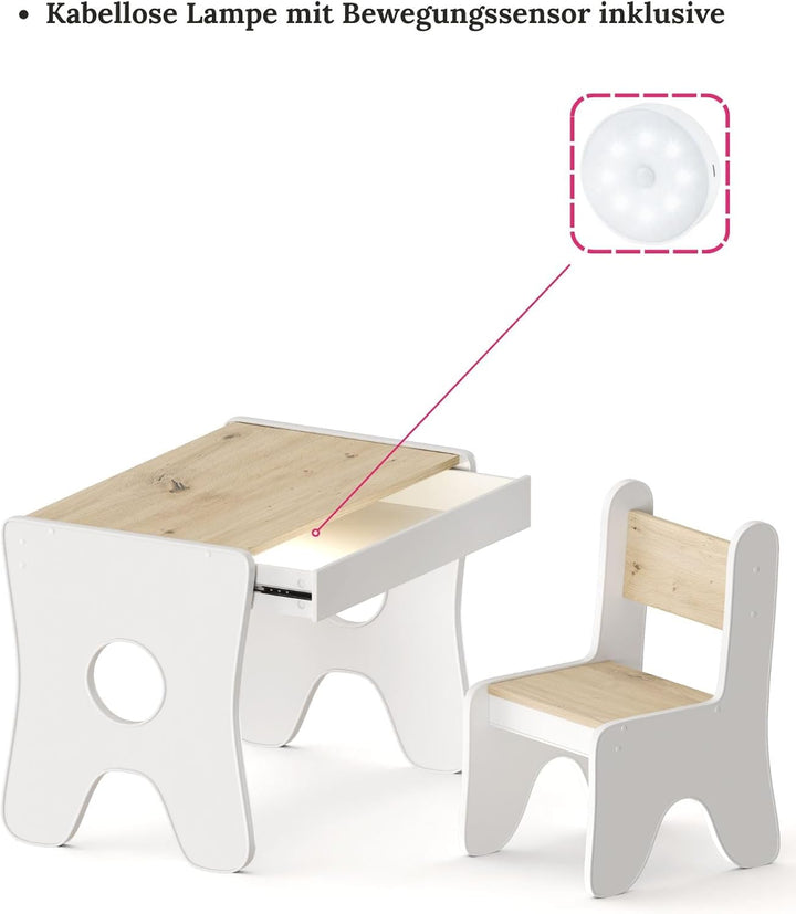 Happy Babies - Kinderschreibtisch-Stuhl-Set, ergonomischer Spieltisch mit geräumiger Schublade - Kin