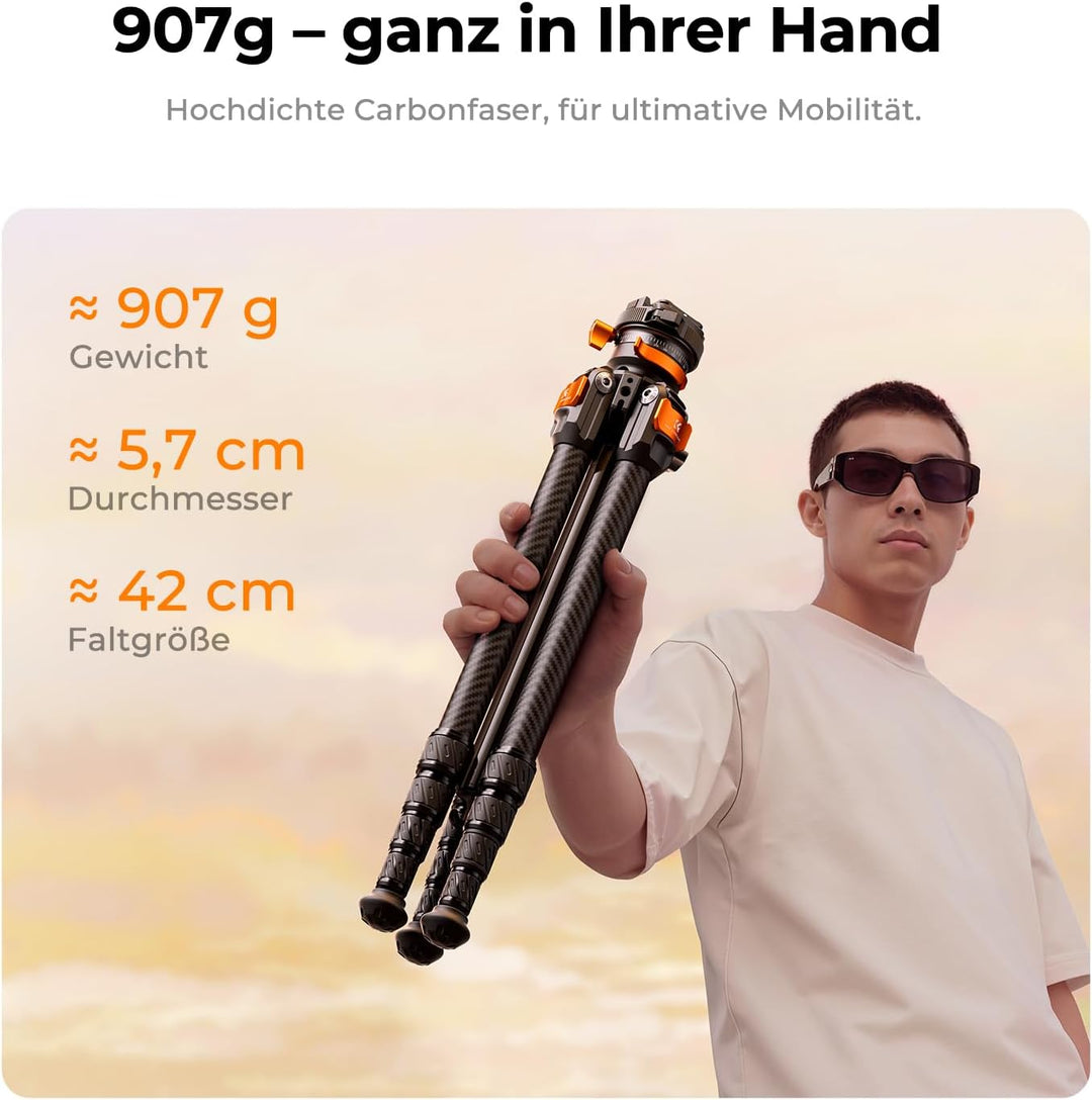 K&F CONCEPT Stativ Kamera, 153cm Carbon Stativ, Leichtes Tripod, Flexibles Kamera Stativ Kompaktes R