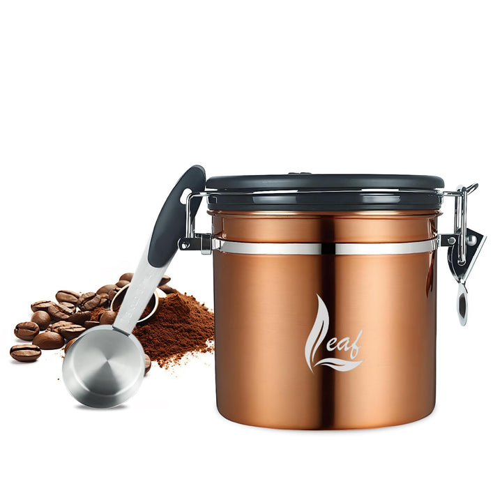 Generisch Stainless Steel Coffee Canister 1000ml – Airtight Copper Design with CO₂ Valve, Date Track