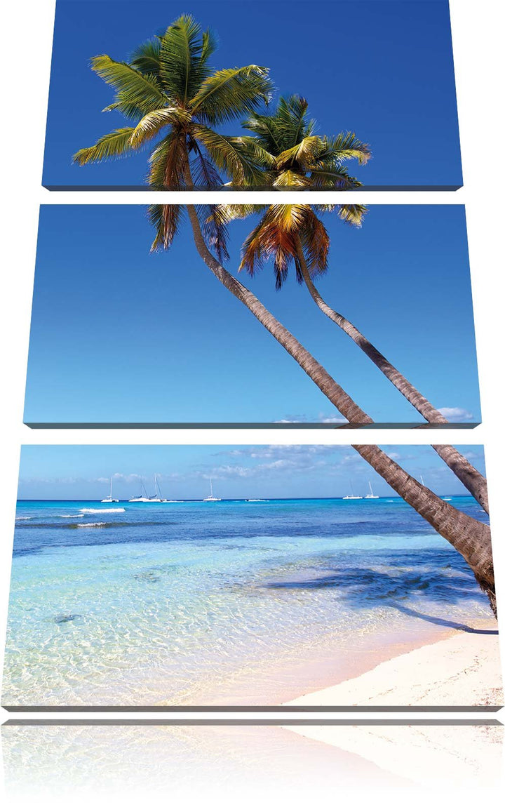 Pixxprint Palmen am Strand 3-Teiler Leinwandbild 120x80 Bild auf Leinwand