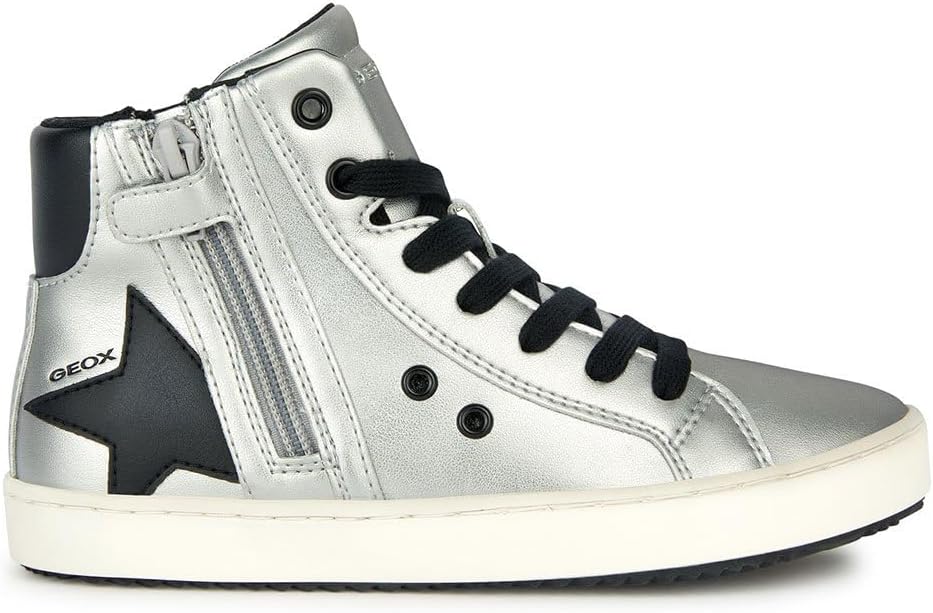 Geox Mädchen J Kalispera Girl A Sneaker 24 EU Dk Silver Black, 24 EU Dk Silver Black