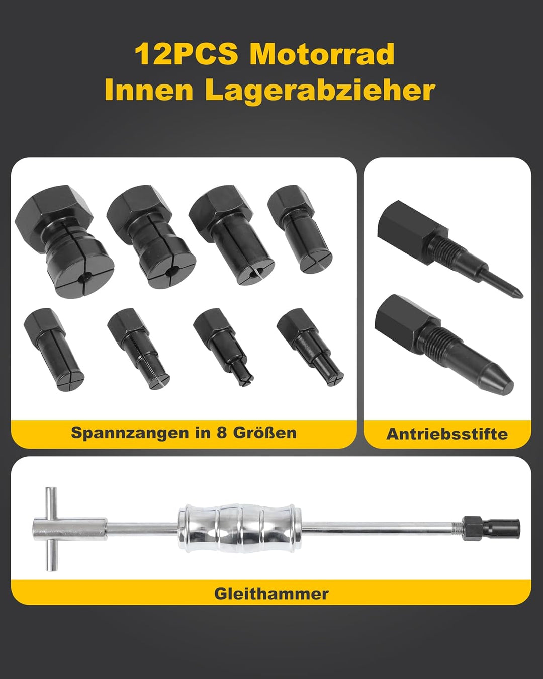 XSTARYE 12pcs Fahrrad Innenlager Abzieher mit Gleithammer Sackloch Innen Lagerabzieher Radlager Abzi