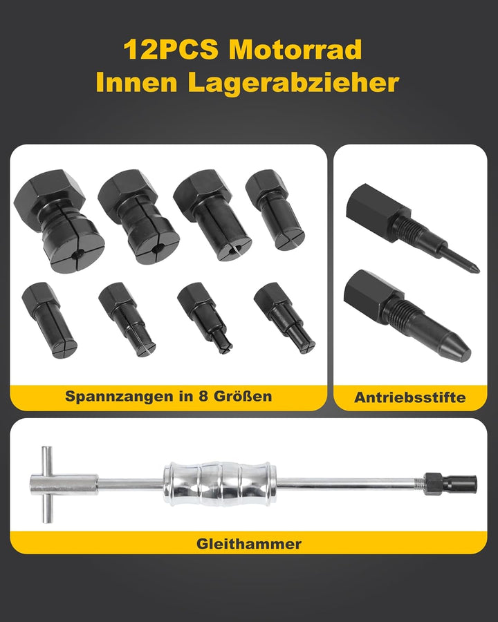 XSTARYE 12pcs Fahrrad Innenlager Abzieher mit Gleithammer Sackloch Innen Lagerabzieher Radlager Abzi