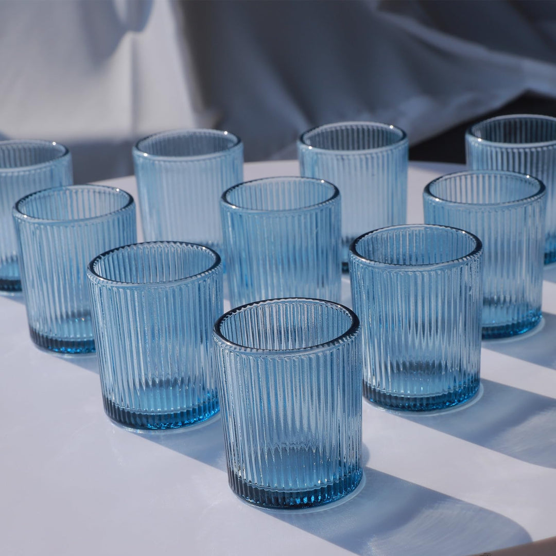 Vohocandle Blaue Teelichthalter12er-Set, Gerippter Teelichtgläser-Kerzenhalter für die Tischdekorati