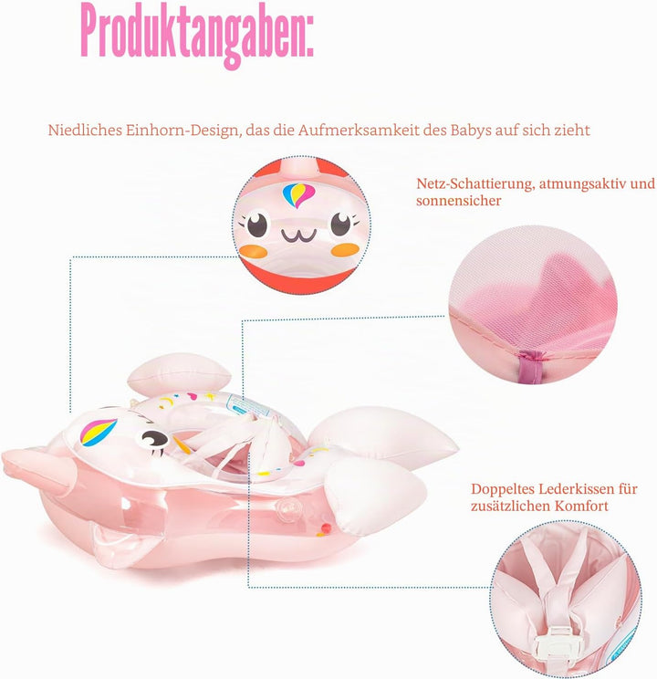 Schwimmring Baby mit Sonnendach Entfernbar ab 3-24 Monate,Einhorn Hai Schwimmhilfe Schwimmreifen Bab