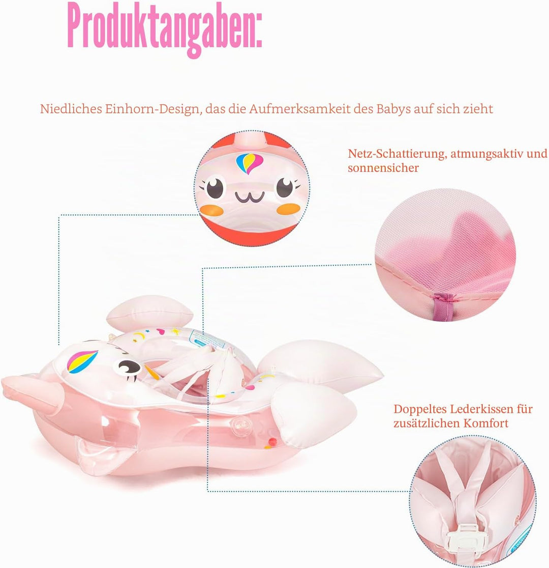 Schwimmring Baby mit Sonnendach Entfernbar ab 3-24 Monate,Einhorn Hai Schwimmhilfe Schwimmreifen Bab