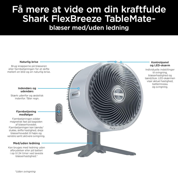 Shark FlexBreeze TableMate Akku-Ventilator, innen & aussen, ≤24h Laufzeit, Hochgeschwindigkeits-Kühl