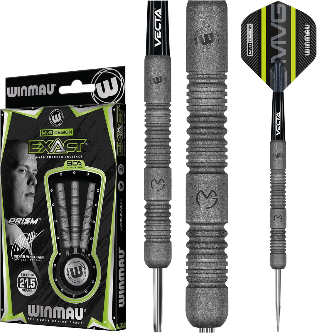 WINMAU Michael Van Gerwen MvG Exact Tungsten Darts Set with Flights and Stems (Shafts) 21,5 g, 21,5