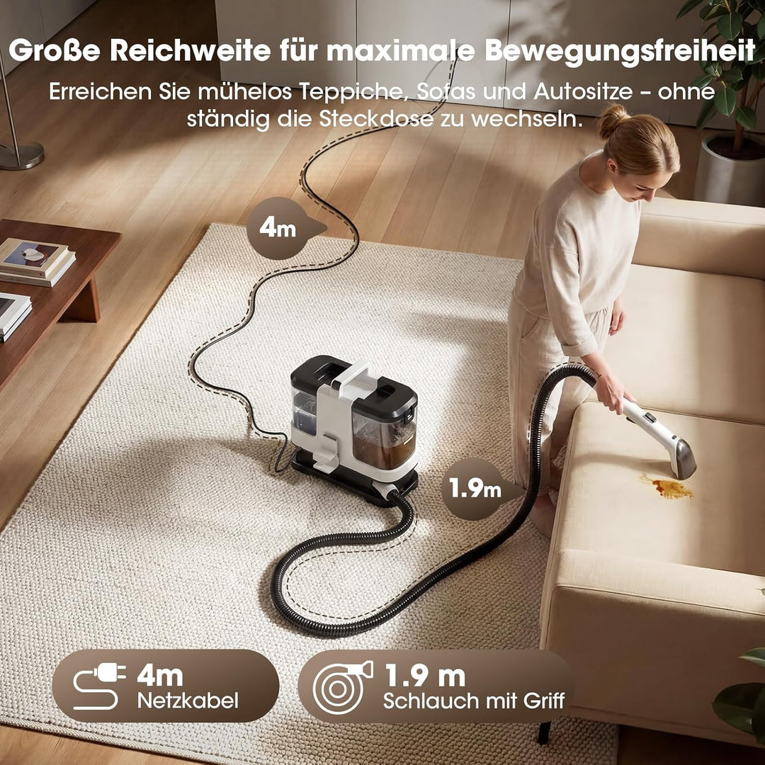 Lubluelu Nasssauger Polsterreiniger Gerät 600 W 15 kPa, kompakter Teppichreiniger & Fleckenreiniger