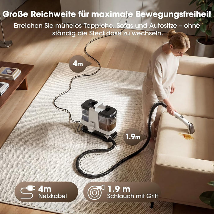 Lubluelu Nasssauger Polsterreiniger Gerät 600 W 15 kPa, kompakter Teppichreiniger & Fleckenreiniger