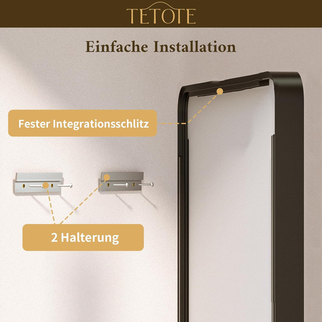 TETOTE 40x50cm Wandspiegel Schwarz Ohne Beleuchtung, Rechteckig Badspiegel mit Runder Ecke, Metallra