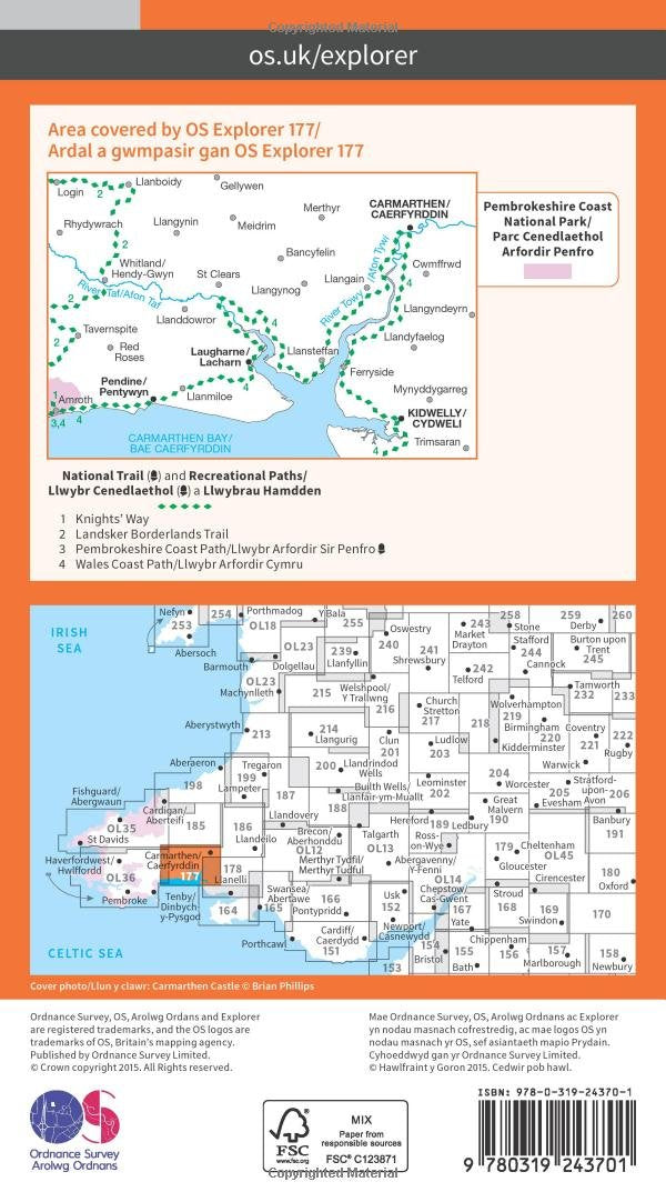 Carmarthen and Kidwelly (OS Explorer Map, Band 177), Karte