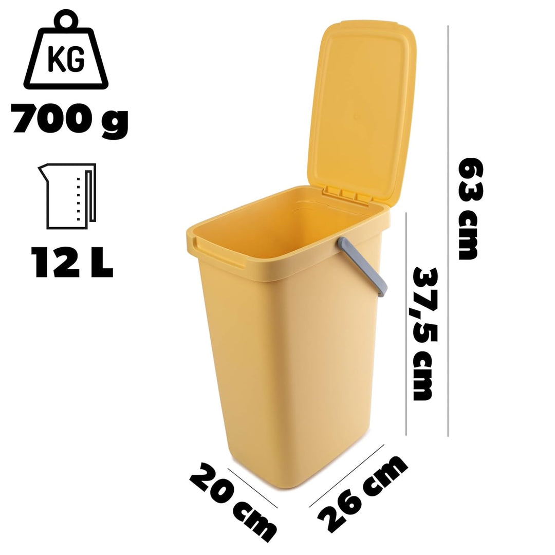 KADAX Abfallbehälter 12L, 4er Set, Abfalleimer aus Plastik mit Deckel und Griff, Mülleimer für Müllt