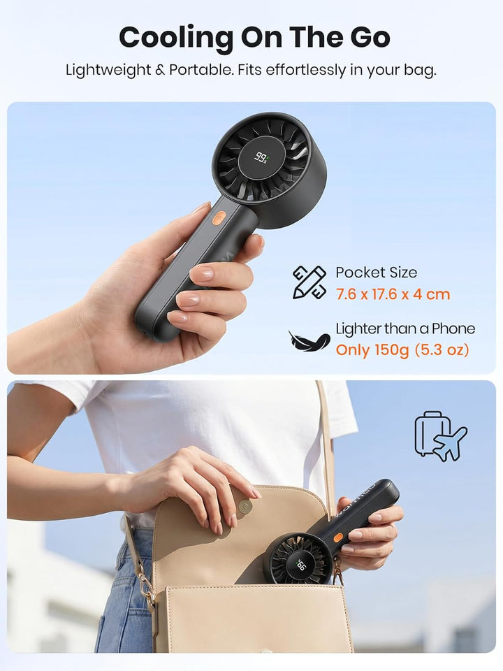 Warmco HC2 5000mAh Handventilator für Reise und Outdoor | 6-18 Std. Laufzeit, 7m/s Luftstrom, 4 Stuf