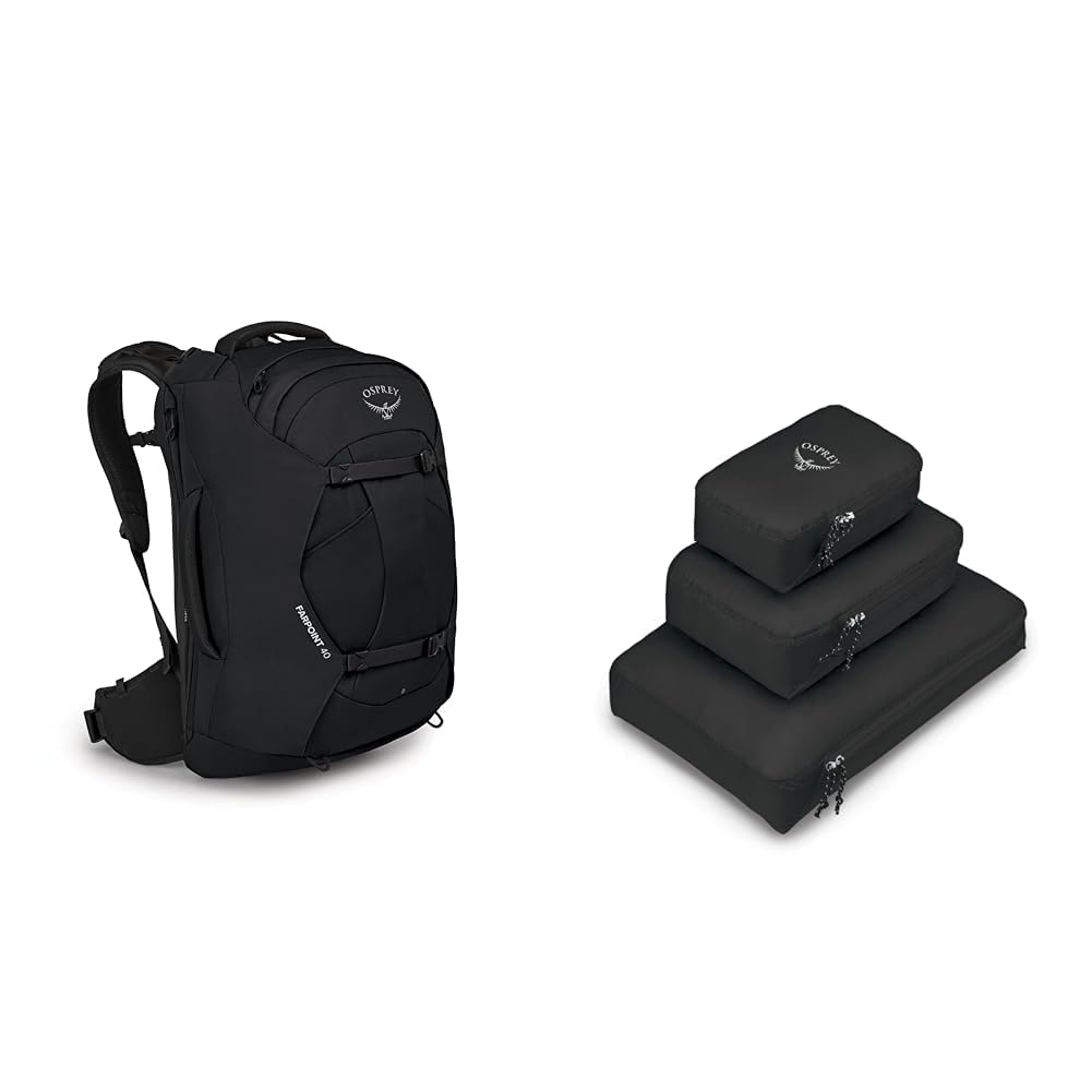 Osprey Herren Farpoint 40 Rucksack (1er Pack) Schwarz Einheitsgrösse Bundle mit Packing Cube Set, Sc