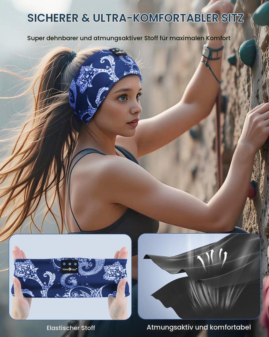 MUSICOZY Schlafkopfhörer Bluetooth 5.4, Bequem &amp; Ultraleicht Stirnband kopfhörer zum Schlafen mit Hi