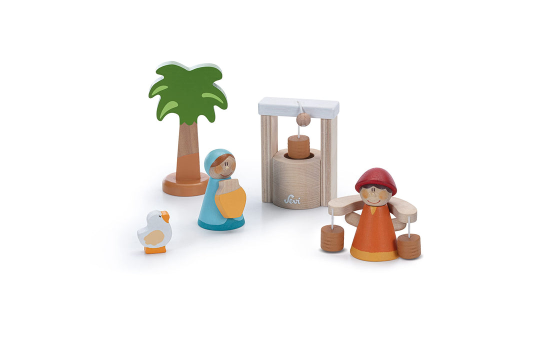 Sevi 83102 Krippen-Set Brunnen 6 teilig, Krippenzubehör aus Holz, Set zur Ergänzung der Weihnachtskr