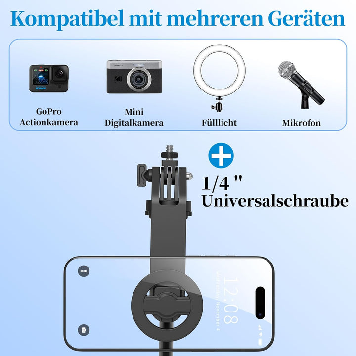 PlusAcc 176cm Magnetisches Selfie-Stativ für MagSafe - Stabile Tripod Stick Halterung & 360° drehbar