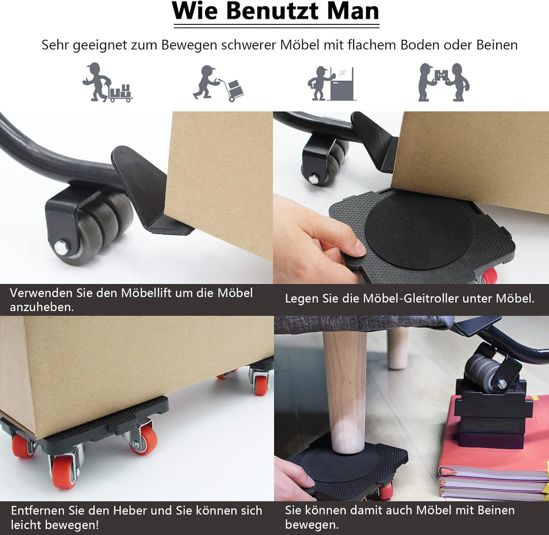 ONEON Möbel Transportroller Set, Stück Möbel Gleitsystem mit Möbelheber, Möbeltransport Set mit Möbe