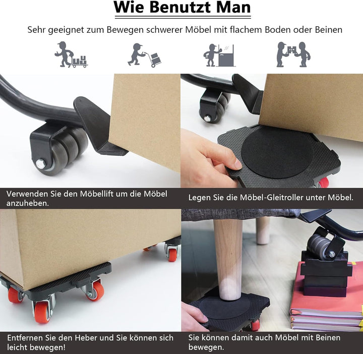 ONEON Möbel Transportroller Set, Stück Möbel Gleitsystem mit Möbelheber, Möbeltransport Set mit Möbe
